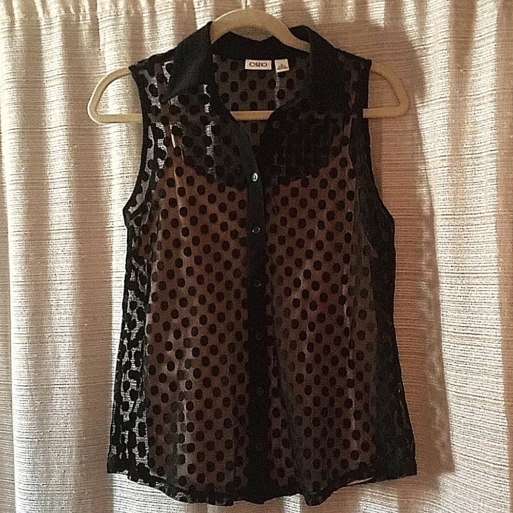 Cato Black Polkadot Lace Sleeveless Top